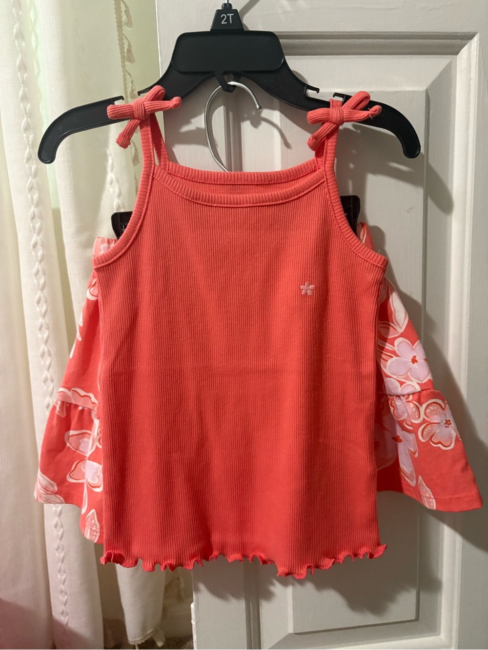 2T Girls Coral Tank Top with Floral Skirt